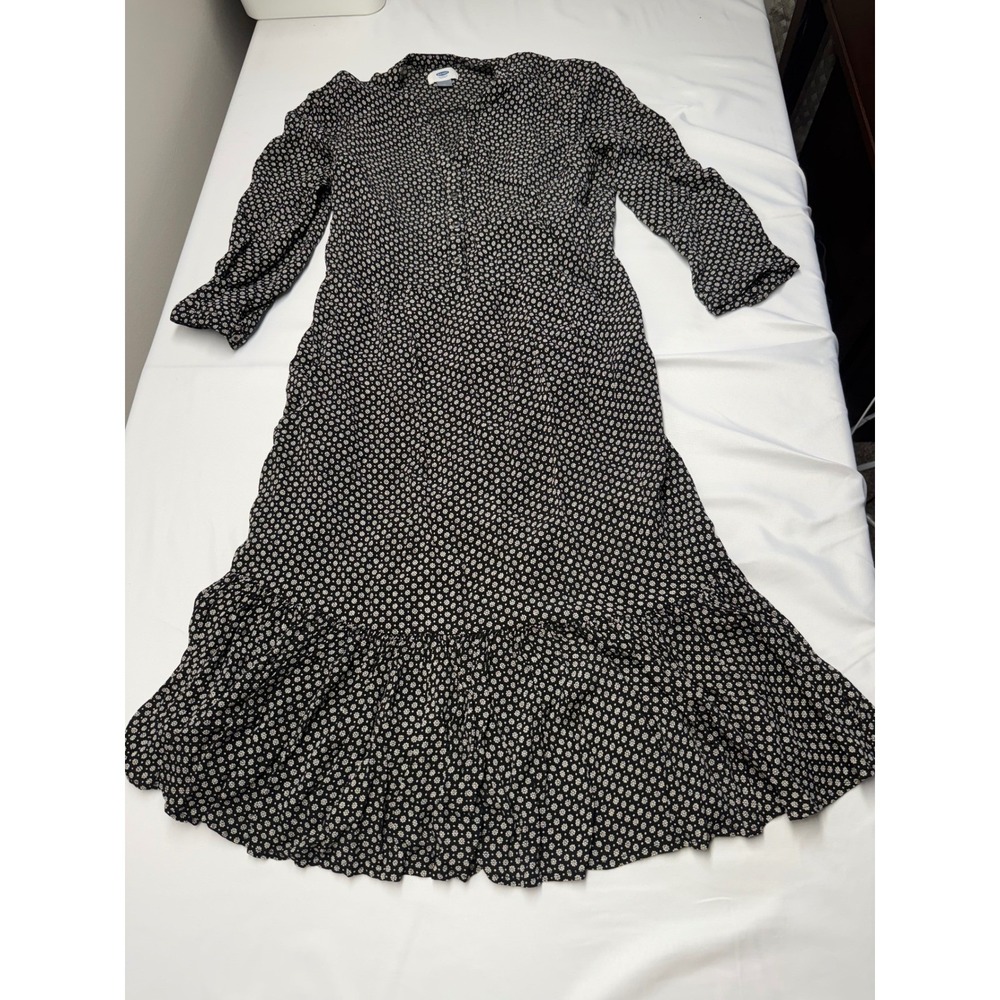 Old Navy Womens Black White Floral Long Sleeve Tiered Ruffle Midi Dress Size M - Picture 2 of 9